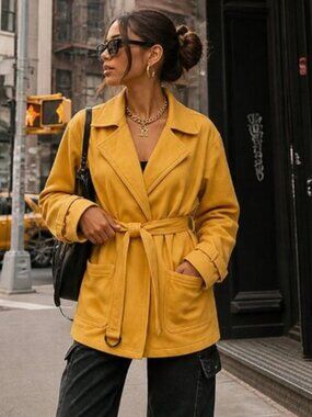 VINTAGE Y2K Mustard Yellow Leather Jacket S M L Well Loved Coat 90s Hip Hop NYC